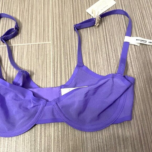 NWT Aerie Smoothez Purple Unlined Sheer Mesh Balconette Underwire Bra 32B - Picture 4 of 10